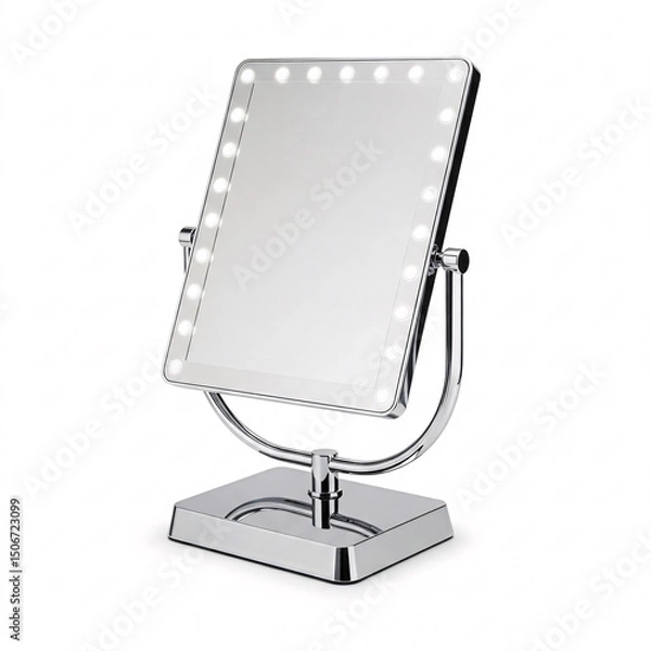 Fototapeta A rectangular makeup mirror with LED lighting on a chrome stand,
