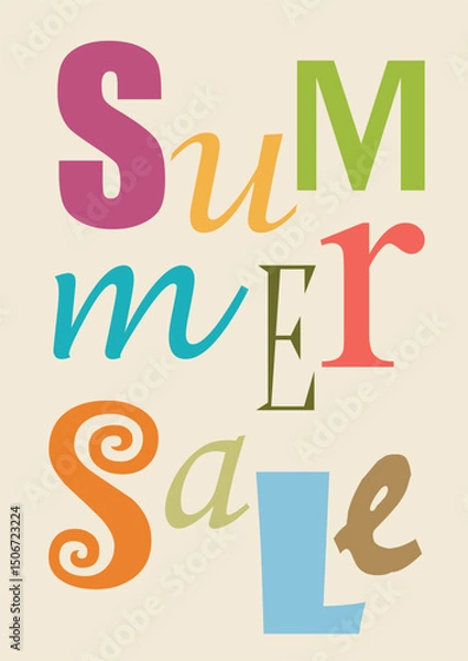 Fototapeta Multicolored lettering spelling summer sale on a light cream  background
