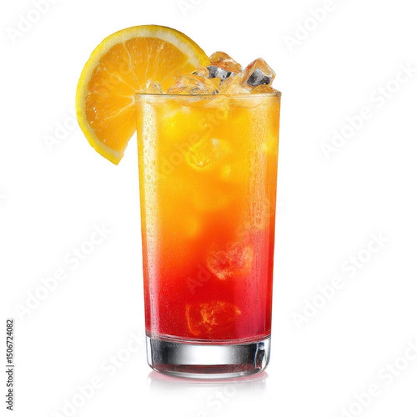 Obraz Tequila Sunrise Cocktail with Orange Slice in Tall Glass