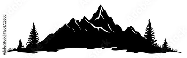 Fototapeta mountain peak with pine trees black silhouette in vector style