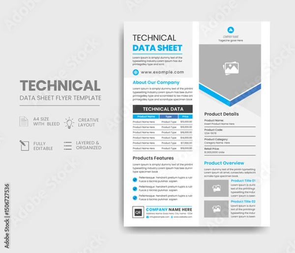 Fototapeta Technical Data Sheet Flyer Template Design