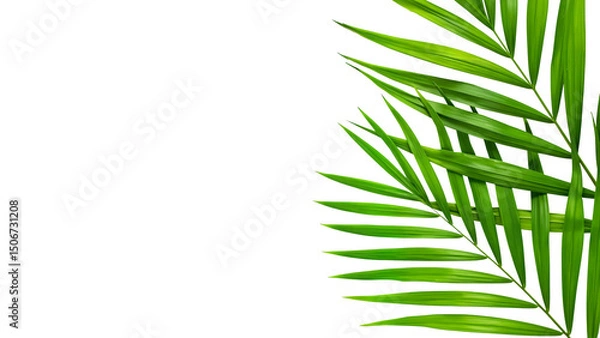 Fototapeta Fresh Green Tropical Palm Leaf Border isolated on transparent background. Natural Summer Aesthetic for Eco Branding or Clean Beauty Design. PNG Cut Out. 
