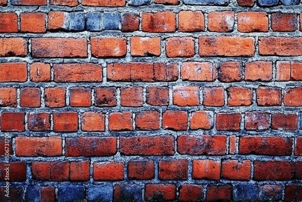 Obraz Weathered red brick wall with aged mortar, showing variation in brick color and texture