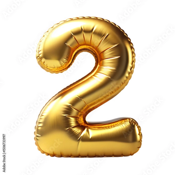 Fototapeta Gold number 2 balloon with gold sparkles on transparent background 