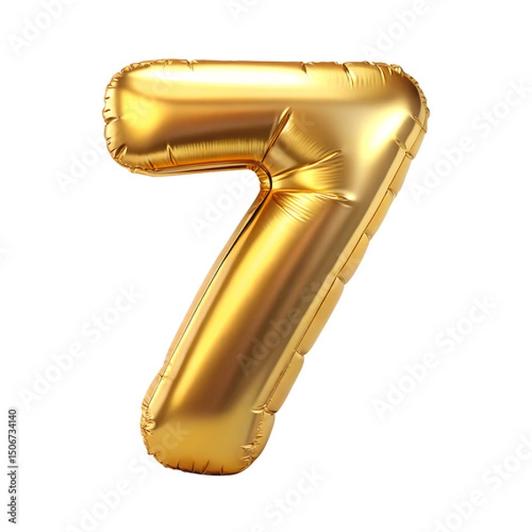 Fototapeta Gold number 7 balloon with gold sparkles on transparent background 