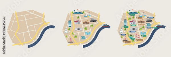 Obraz Process of Map with Road and Street Infographic Design Template