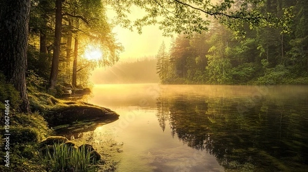 Obraz misty morning on the river