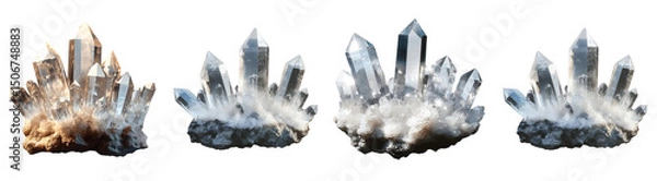 Obraz quartz crystal cluster, isolated on transparent background.