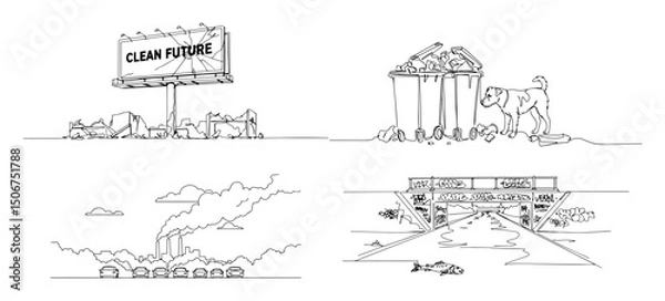 Fototapeta ironic eco message with factory and waste sketch