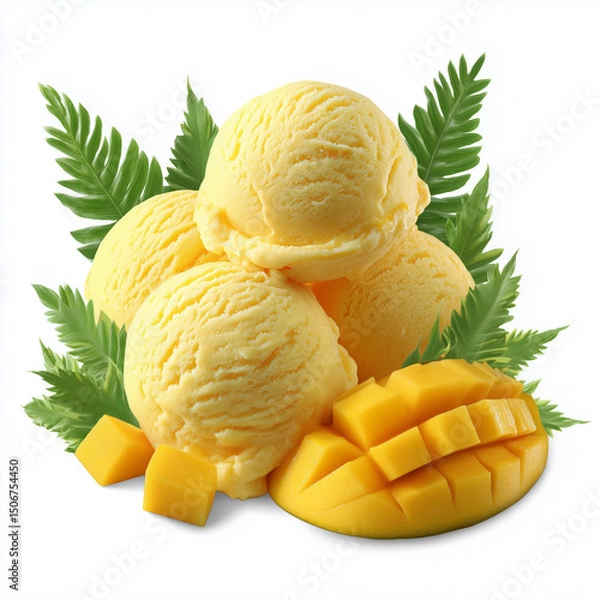 Fototapeta Yellow Ice Cream with Mango Chunks