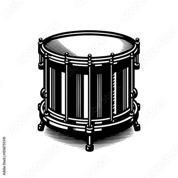 Obraz Black and white vector illustration of a timpani drum with stand on a white background.