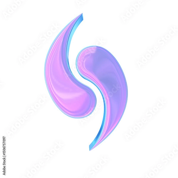 Fototapeta 3d render of chrome shape y2k inspired yin yang