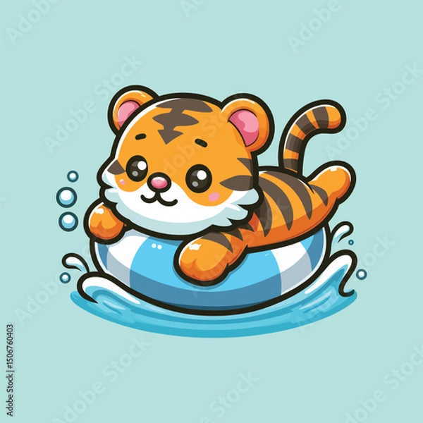 Obraz vector style cute tiger mascot swimming