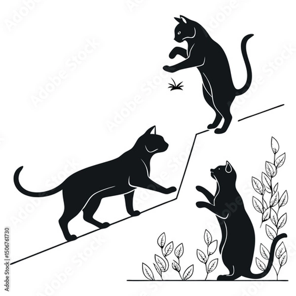 Obraz cats silhouette vector illustration collection.  black silhouette on a white background showing various cat poses.  ideal for pet themed designs