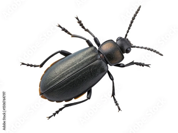 Fototapeta Black beetle, isolated on transparent background, detailed macro shot of insect