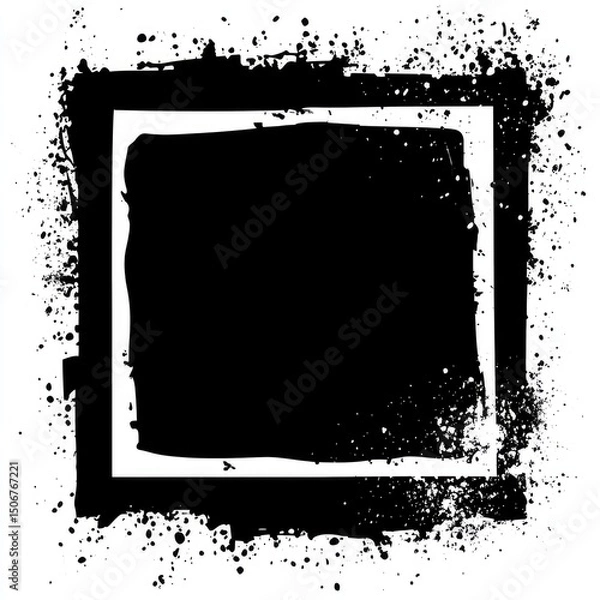 Fototapeta A black square with a white border, edged with grunge splatters, creating a textured frame