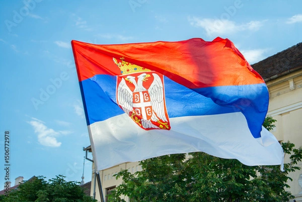 Obraz National flag of Serbia waving