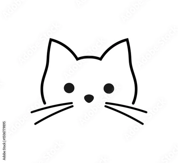 Fototapeta Cute cat line drawing icon illustration. Logo vector.