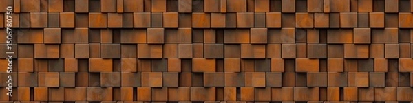 Obraz Astract 3d orange brown rusty metal steel rust cubes tile, wall texture background banner panorama, seamless pattern