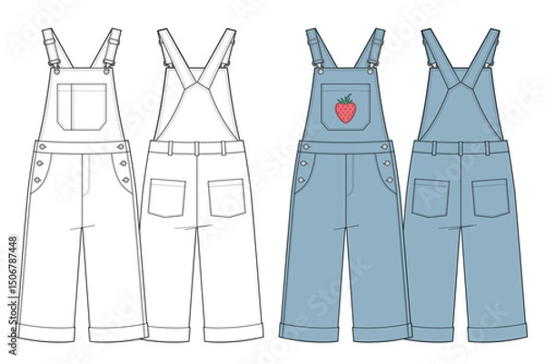 Obraz Kids overall denim jumpsuit flat sketch