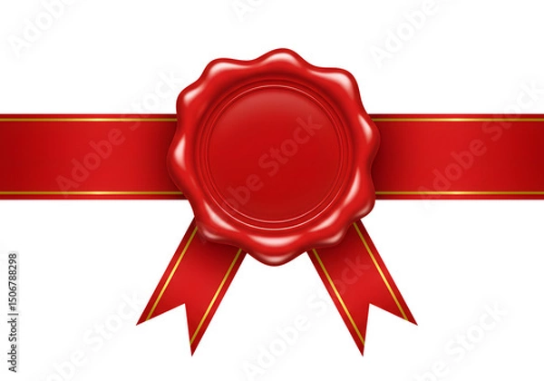 Fototapeta red wax seal and ribbon isolated 