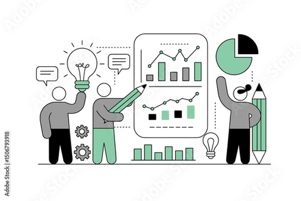 Fototapeta Data Analysis and Presentation Concept Featuring Graphs, Charts, and Teamwork  