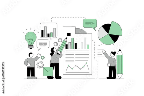 Fototapeta Data Analysis and Presentation Concept Featuring Graphs, Charts, and Teamwork  