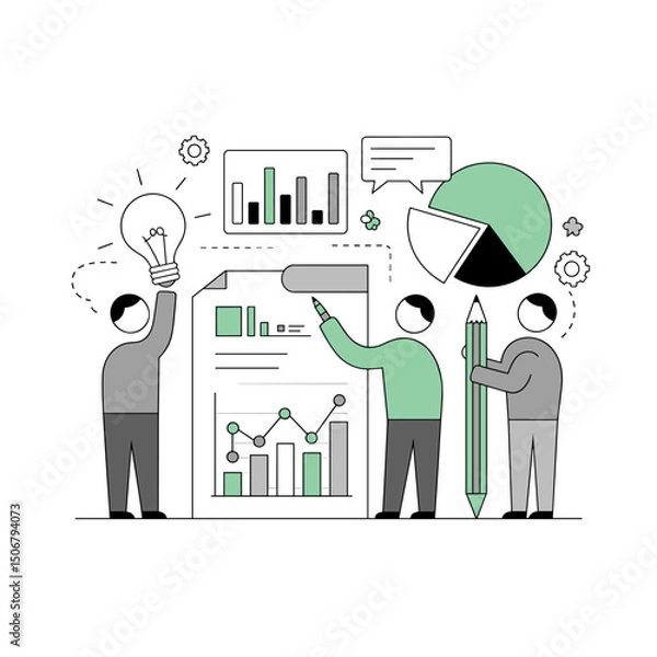 Fototapeta Data Analysis and Presentation Concept Featuring Graphs, Charts, and Teamwork  
