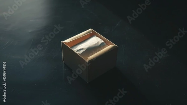Fototapeta Empty cardboard box on dark surface
