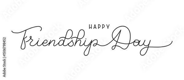 Fototapeta Happy Friendship Day One continuous single line lettering on white background. Minimalist black drawing of greeting. Hand drawn quote with editable stroke. Outline handwritten script
