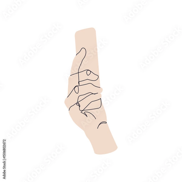 Obraz Hand hold mobile smartphone minimal one line drawing art isolated on white background. Smartphone surfing in Social Media, watching video continuous line art. Vector Illustration.