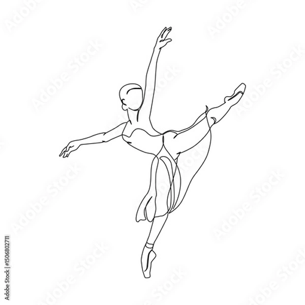Fototapeta Dancing woman in motion continuous one line art drawing isolated on white background. Ballet dancer body freedom concept. Minimal ballerina poster print. Line draw design vector graphic illustration