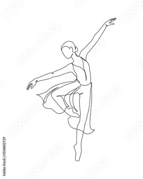Obraz Dancing woman in motion continuous one line art drawing isolated on white background. Ballet dancer body freedom concept. Minimal ballerina poster print. Line draw design vector graphic illustration