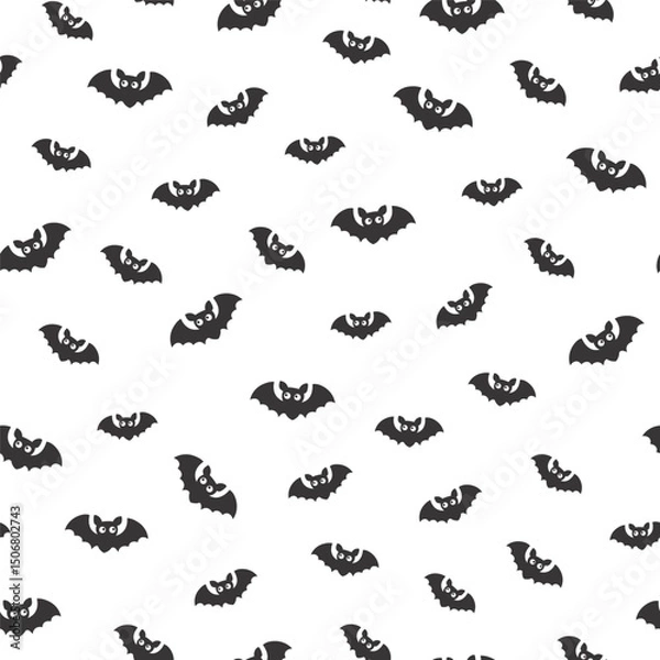 Fototapeta Cute bat flat seamless pattern. Happy Halloween party print with flying bat silhouette. Vector illustration for holiday wrapping, kids fabric, holiday decoration, textile, wallpapers, background