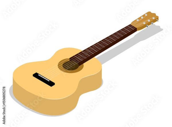 Obraz Isometric concert classical six string guitar top view. Guitarist musical instrument of author. Realistic 3D vector concept isolated on white background