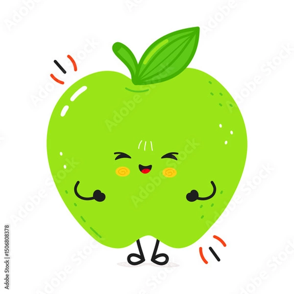 Obraz Muscular Green Apple mascot grinning, displaying strength while representing wholesome nutrition with playful cartoon charm