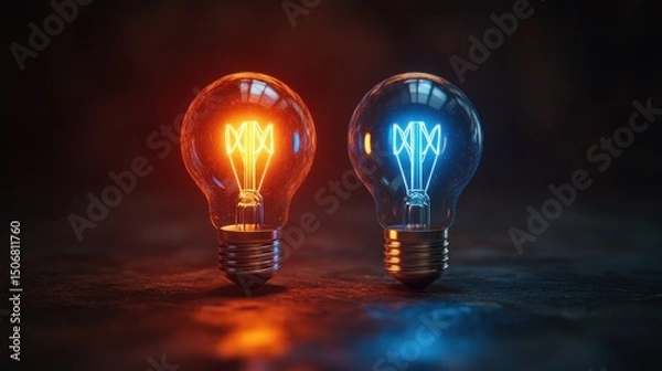 Obraz Two glowing light bulbs with contrast light