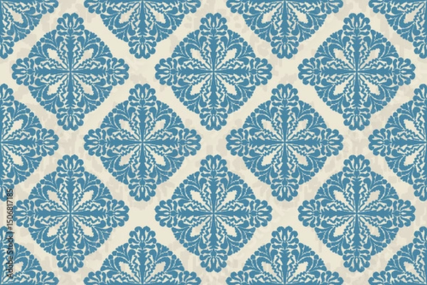 Fototapeta Carpet ikat floral pattern,fabric pattern on navy blue background vector illustration.Ikat ethnic oriental embroidery.Aztec style,abstract background.design for texture,clothing,decoration,carpet,rug.