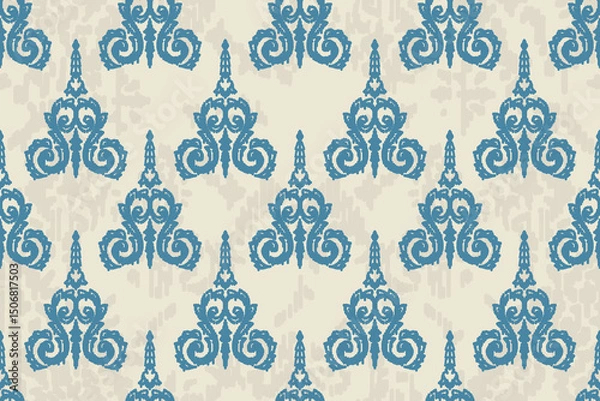 Fototapeta Ethnic abstract ikat fabric artwork with seamless patterns, combining tribal, indigenous and Mexican embroidery with Aztec geometric motifs. Ideal for rugs, wallpapers, throws, fabrics and clothing.