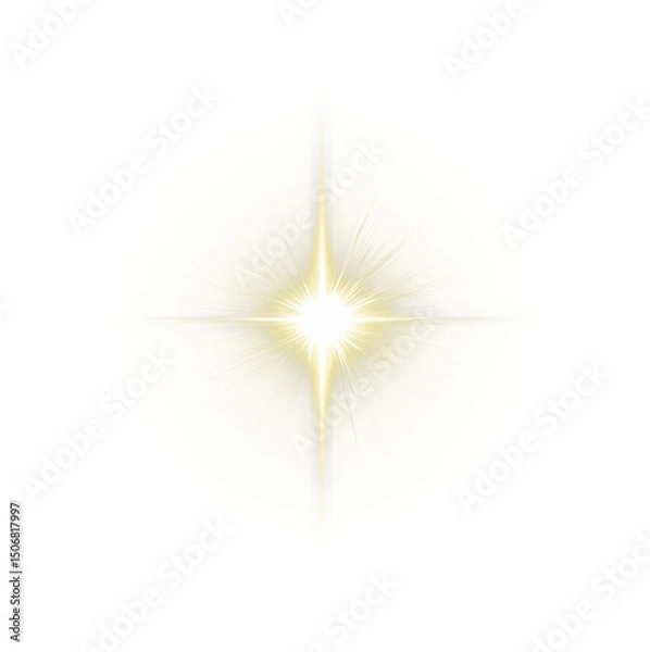 Fototapeta Yellow lens flare PNG with glowing rays, sparkle, and magical flash effects—perfect for overlays in fantasy, sci-fi, or light-themed digital designs.