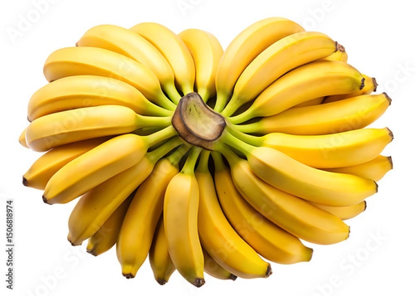 Fototapeta A bright yellow bunch of ripe bananas radiating on a white background