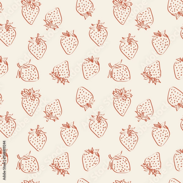Fototapeta Vector seamless pattern with strawberry. Cute colorful spring, summer pattern for fabric, wrapping paper, clothes. Light background