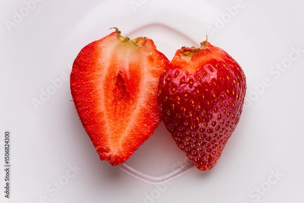 Obraz Sliced Strawberry on White Plate – Close-Up