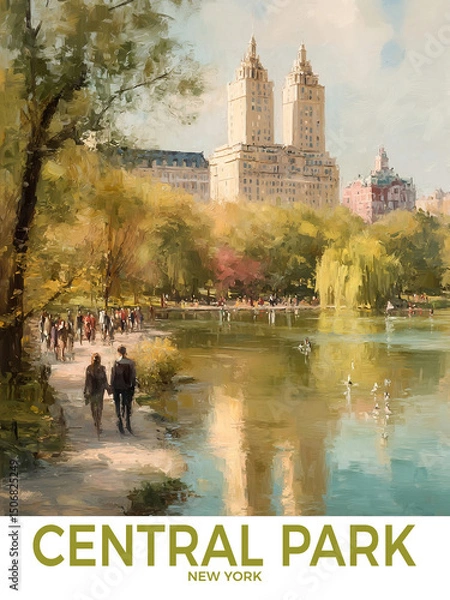 Obraz Retro Central Park in New York Cityscape Poster