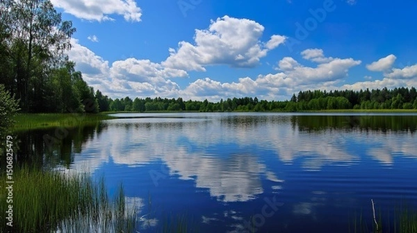 Fototapeta reflection of trees in lake