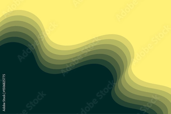 Fototapeta Curved geometric vector artwork with bold paper cut layers in yellow and black shades perfect for creative backgrounds