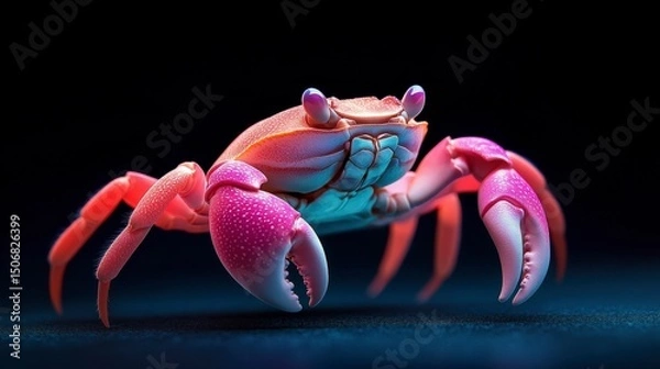 Obraz Surreal Neon Colored Crab in Glowing Snow Landscape with Vibrant Colors and Intricate Details