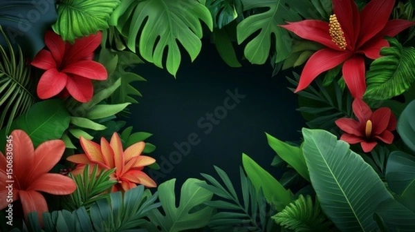 Obraz Vibrant Tropical Rainforest Scene with Diverse Flora and Lush Greenery Ideal for Background or Nature Projects