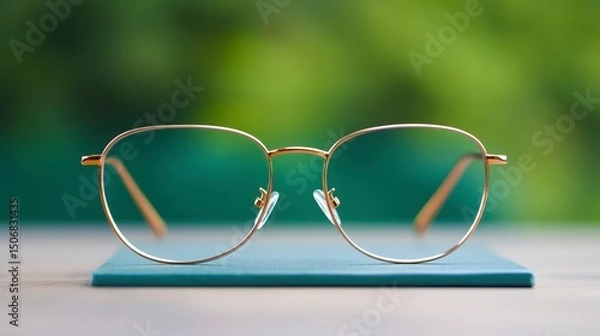 Obraz Close-Up of a Pair of Glasses Resting on a Book with a Soft Green Background