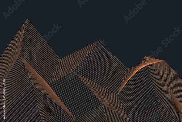Fototapeta Abstract mountain-like grid of orange lines forming geometric polygon peaks on a dark background